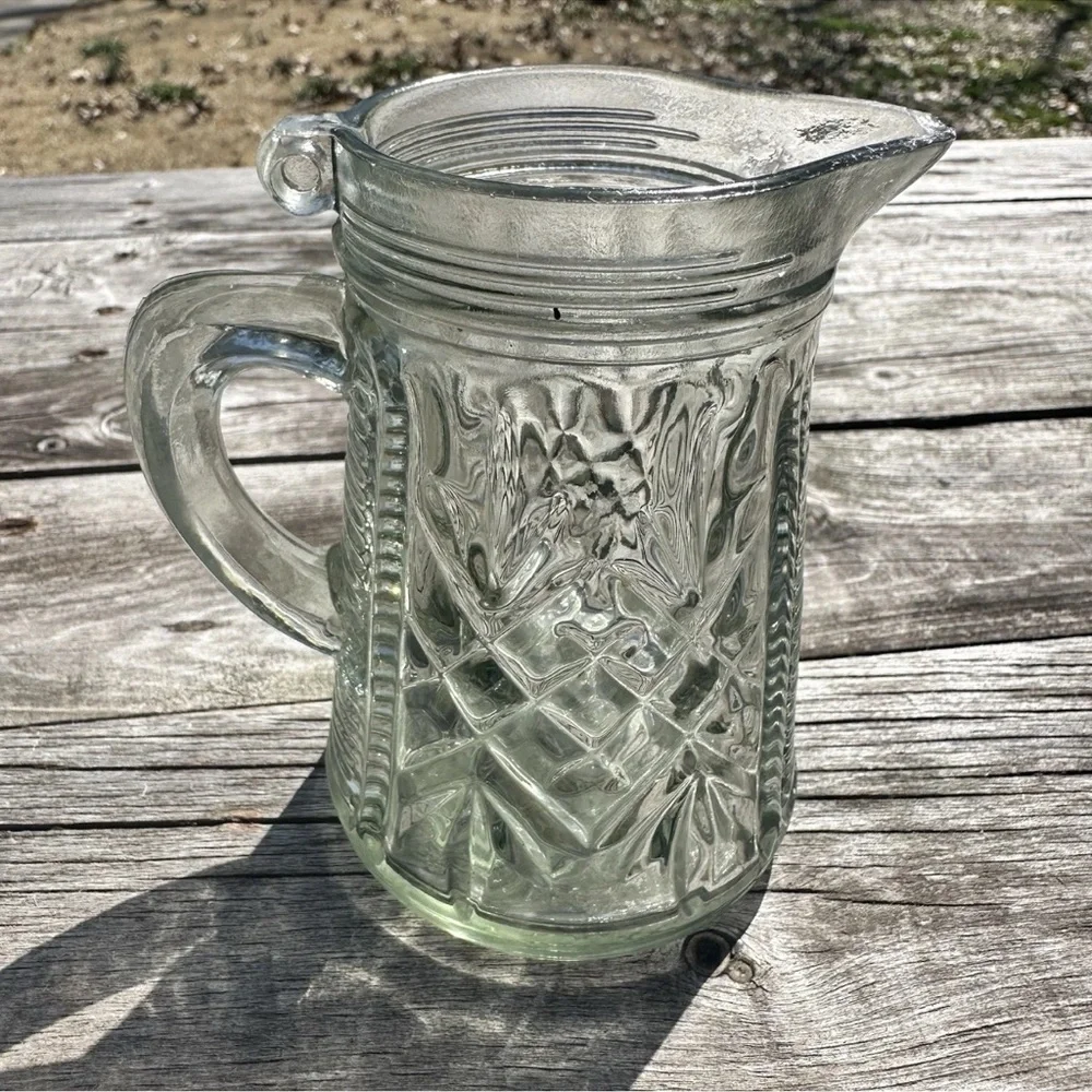 Vintage Anchor Hocking Crown Point Glass Pitcher Pint Size Clear Diamond Pattern